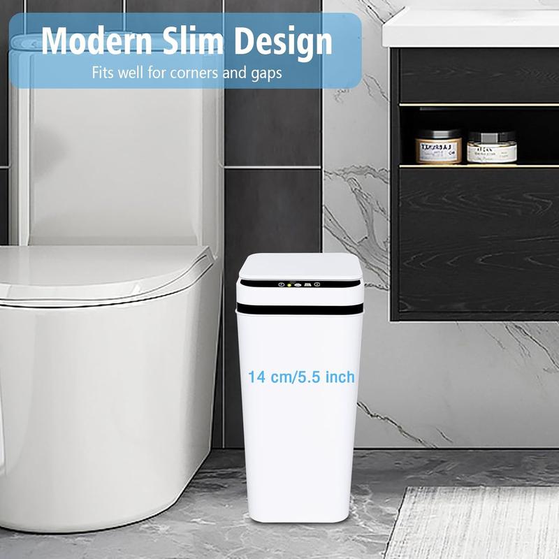 Touchless Automatic Garbage Can Slim Waterproof Motion Sensor Smart Trash Bin for Bedroom, Office, Living Room (White) botedebasura inteligente