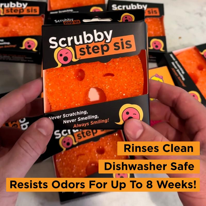 Scrubby Step Sis: The Ultimate Sponge & Scour Pad Tool and Scrubber ! kitchen sponge Utensil Cleaning, Pots, Pans, and Stainless Surfaces. Dishes, Grime, and Tough Messes! Dish Towel, Anti-Scratch, Dishware Cleaning Supplies