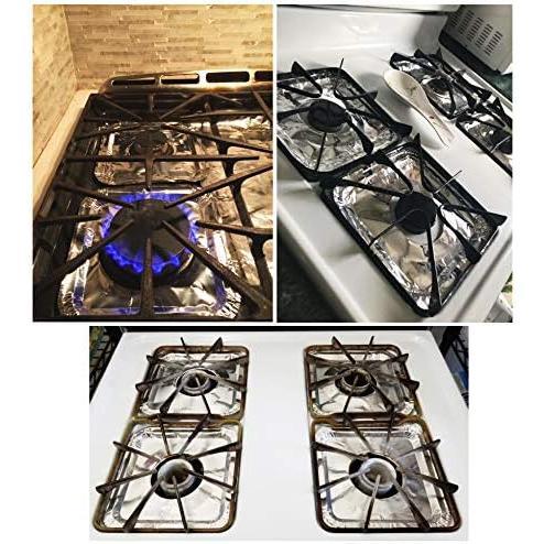 50 Pack Aluminum Foil Square Stove Burner Covers Disposable Heavy Thick Bib Liners Drip Pans Gas Range Top Protectors 8.5”