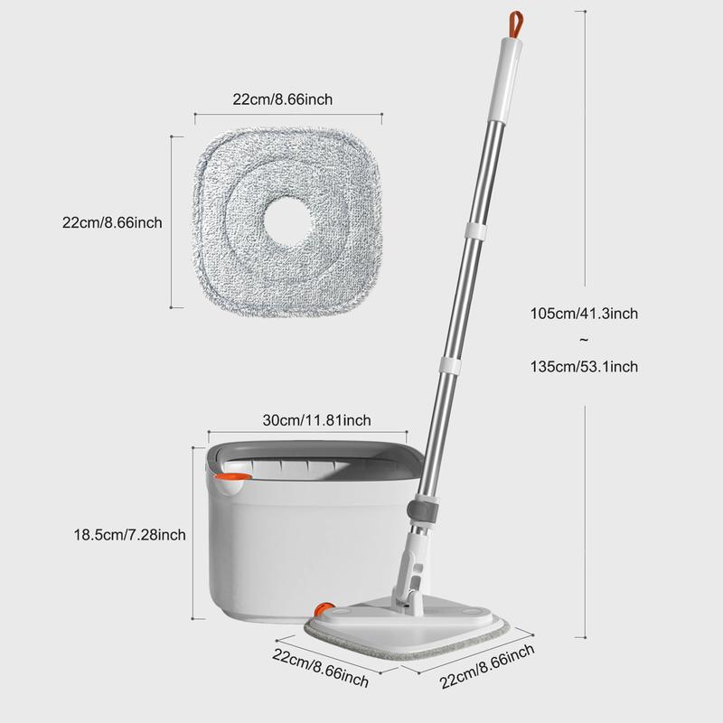 KZKR Spin Mop and Bucket System with Dual Compartment Mop Bucket and Thick Washable Microfiber Mop Pads