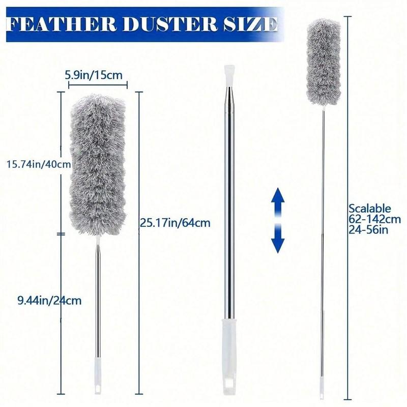 Household Extendable Cleaning Duster, 1 Count Reusable & Washable Duster with Soft Fiber Feather Head, Household Cleaning Tool for High Ceiling, Furniture & Car Cleaning