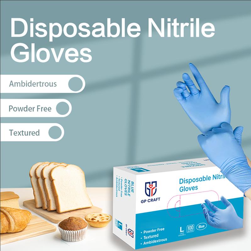 100pcs GP Craft Blue Nitrile Disposable Gloves, 4mil, Powder-Free, Latex-Free, Waterproof, Non-Slip, 4mil Thickness, for Household Cleaning Baking