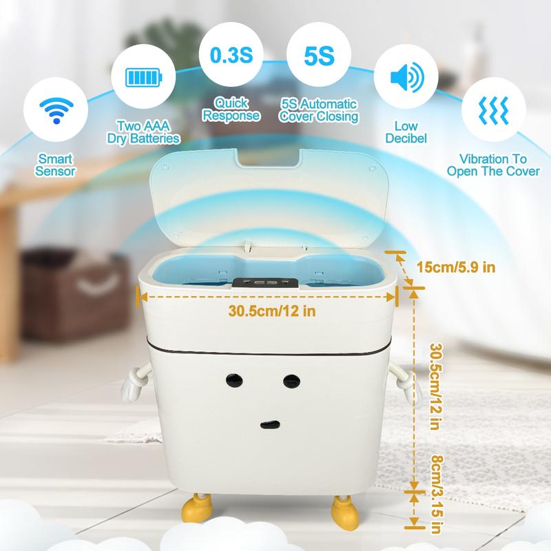 9.7L Smart Induction Trash Can with Battery, Motion Sensor Waterproof Trash Bins, Automatic Cute Design Suitable for Bathroom, Kitchen, RV, Laundry