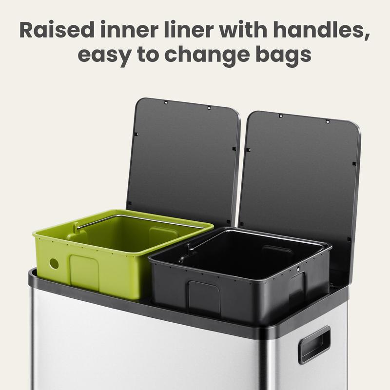 Crafted Comforts Stainless Steel Kitchen Bin with Double Compartment Soft Lid for Home and Office Handmade Plastic Hand Cleaning