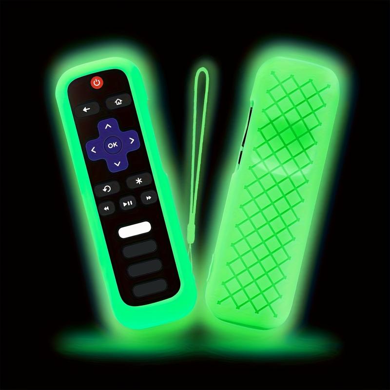 1 2 3pcs Glow-in-the-Dark Silicone Remote Cover With Lanyard For Roku TV Remote Control - Universal Silicone Sleeve Case For TCL Hisense, Roku TV Streaming Stick, 4K+  4K Voice Remote