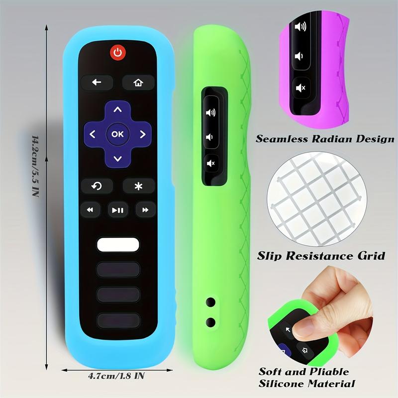 1 2 3pcs Glow-in-the-Dark Silicone Remote Cover With Lanyard For Roku TV Remote Control - Universal Silicone Sleeve Case For TCL Hisense, Roku TV Streaming Stick, 4K+  4K Voice Remote