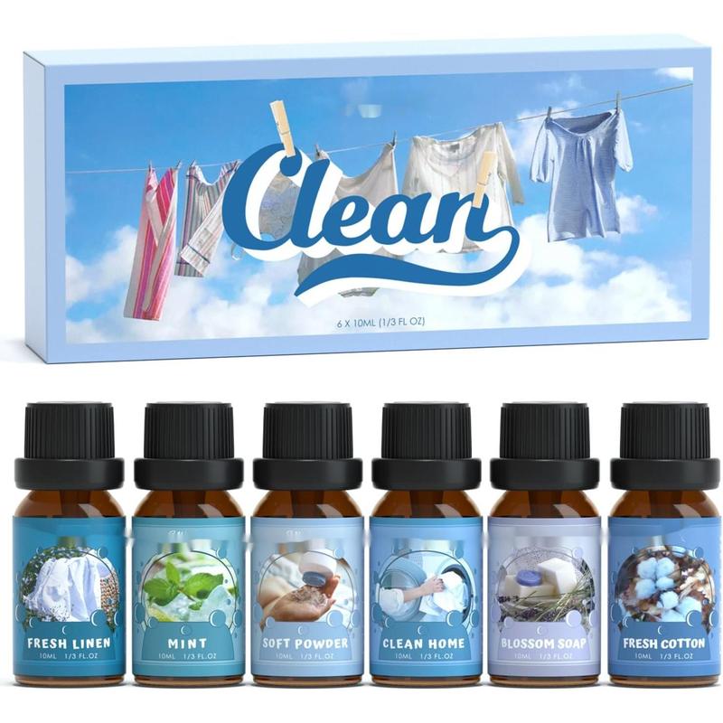 Clean Aromatherapy Oil Set, Premium Essential Oil Set for Diffuser, Candles, Soap Making, Fresh Cotton