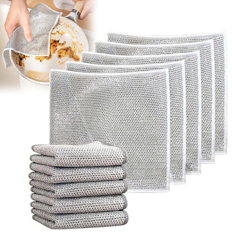 5 Pack Multifunctional Non-Scratch Wire Dishcloth, Wire Mesh Knit Cleaning Cloth,for Dishes, Sinks, Counters, Easy Rinsing, Machine Washable