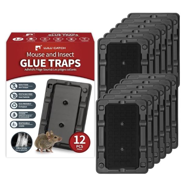 LULUCATCH Mouse & Insect Traps 12 Pack, Heavier Sticky Traps with Non-Toxic Glue for Small Mice & Insects. Sticky Mouse Traps Indoor, Easy to Set, Safe to Children & Pets