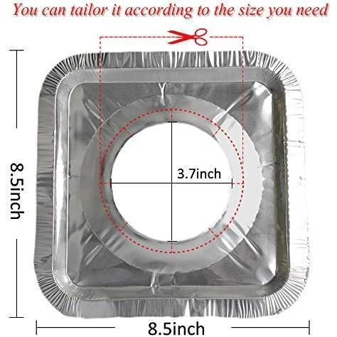 50 Pack Aluminum Foil Square Stove Burner Covers Disposable Heavy Thick Quality Bib Liners Drip Pans Gas Range Top Protectors 8.5”