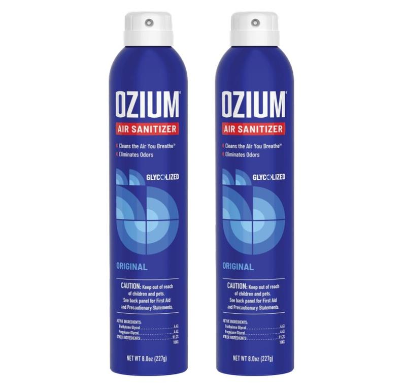 Ozium 8 Oz. Air Sanitizer & Odor Eliminator for Homes, Cars, Offices and More, Original Scent, Pack of 2 Spray Freshener Fragrance Perfume Aroma