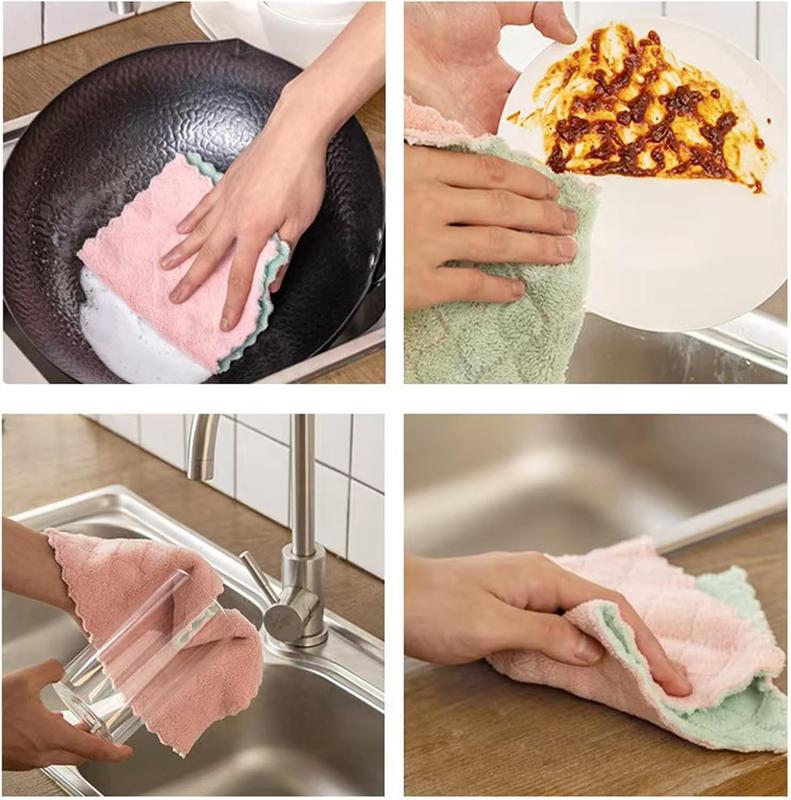 24 Pack Kitchen Dish Cloths Dish Towels, Super Soft and Absorbent Coral Fleece Cloth, Velvet Microfiber Cleaning, Rags for Clean Table, Dish, Glass.