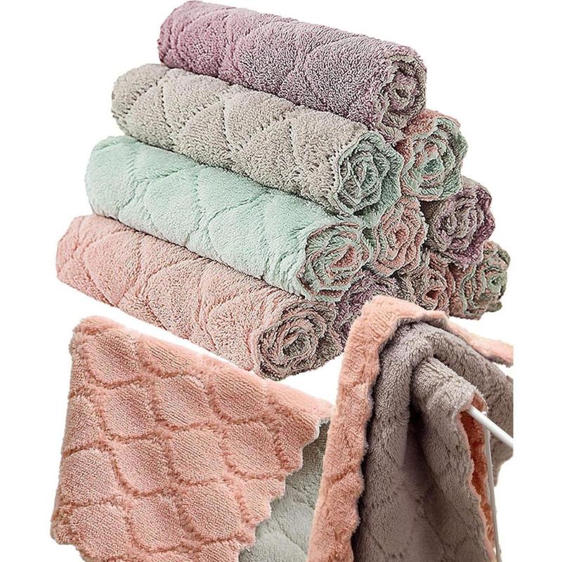 12 Pack Kitchen Towels Quick Dry Washcloths, Coral Velvet Dishtowels Multipurpose Reusable Cloths, Soft Tea Absorbent Cleaning Cloths Double-Sided Microfiber Lint Free Rags(Creative Life Pavilion)