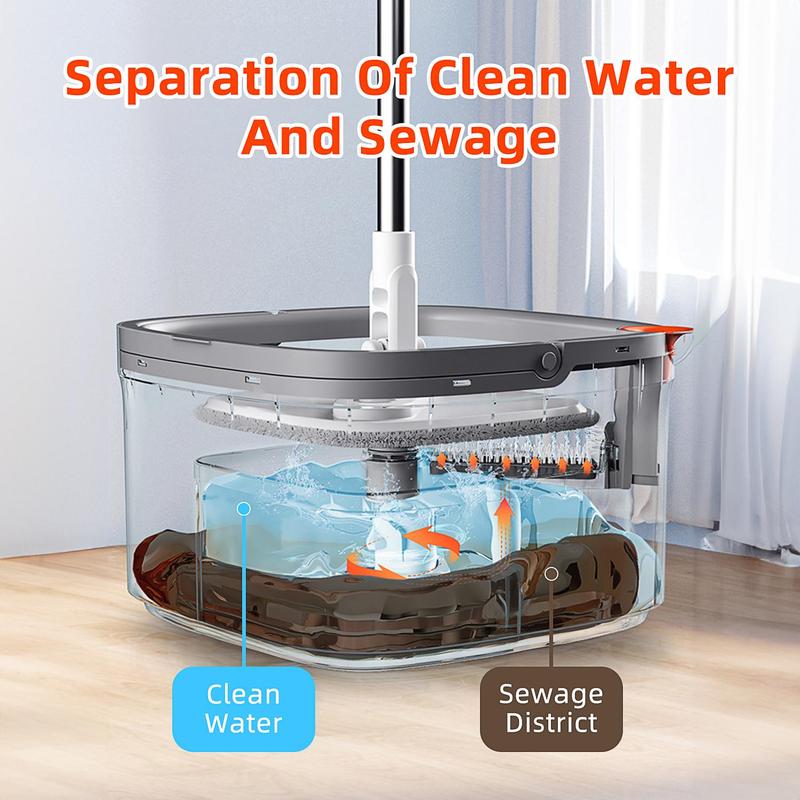 Spin Mop & Bucket Set Only Mop Pads with Self-Separating Dirty Water & Clean Water System, Self-Drying 360° Spin Square Mop Head for Hardwood Tile Marble Floors,Cleaning Mop after the party,adjustable hand tool