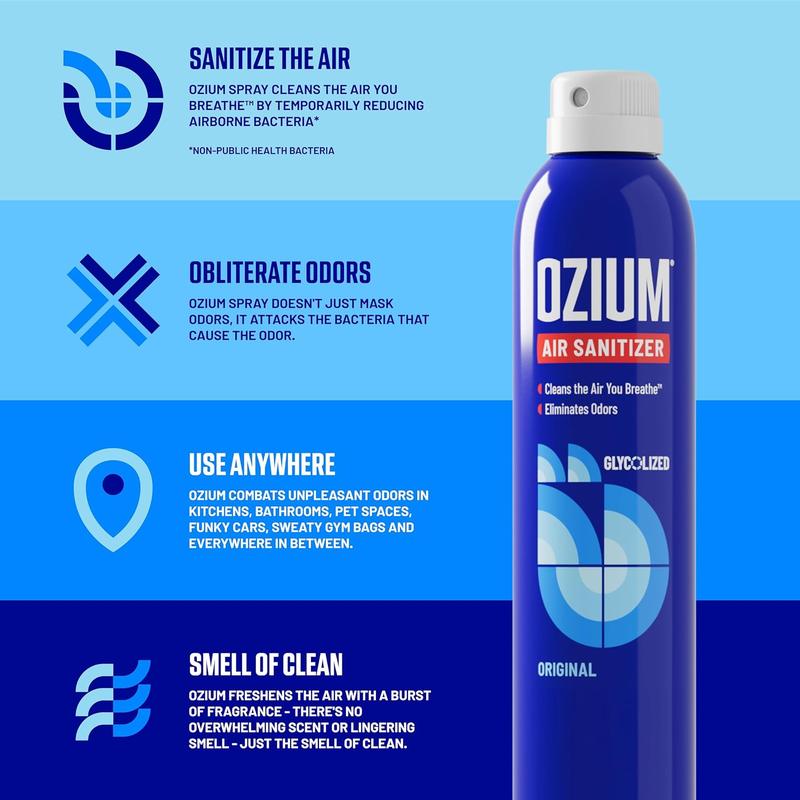 Ozium 8 Oz. Air Sanitizer & Odor Eliminator for Homes, Cars, Offices and More, Original Scent, Pack of 2 Spray Freshener Fragrance Perfume Aroma