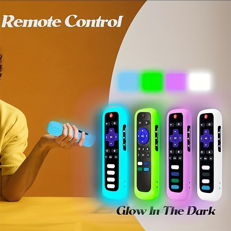 1 2 3pcs Glow-in-the-Dark Silicone Remote Cover With Lanyard For Roku TV Remote Control - Universal Silicone Sleeve Case For TCL Hisense, Roku TV Streaming Stick, 4K+  4K Voice Remote