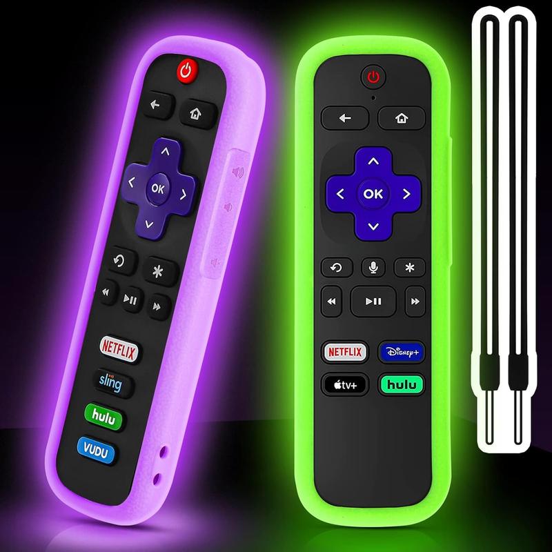 2 Pack Remote Cover for Roku,  Cover for TCL Roku  TV Steaming Stick Remote,  Remote Case for Roku Universal Protective Controller Sleeve  Glow in The Dark Green Purple