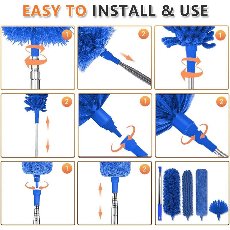 Microfiber Feather Duster, 5 Count Washable Cobweb Dusters for Cleaning Kit with 100