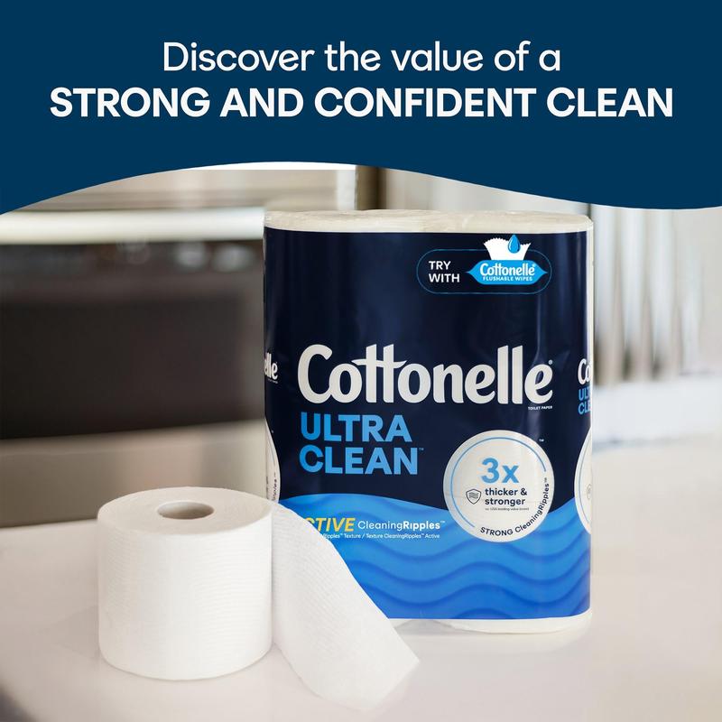 Cottonelle Ultra Clean Toilet Paper with Active CleaningRipples Texture, 32 Family Mega Rolls (32 Family Mega Rolls = 176 Regular Rolls) (8 Packs of 4), 353 Sheets Per Roll, Packaging May Vary