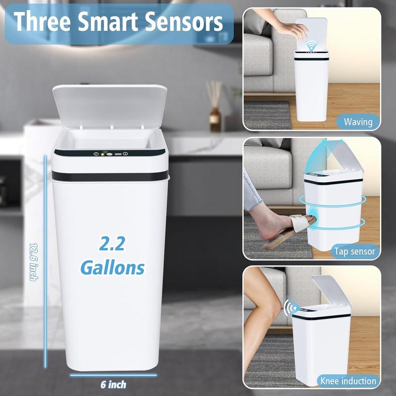 Touchless Automatic Garbage Can Slim Waterproof Motion Sensor Smart Trash Bin for Bedroom, Office, Living Room (White) botedebasura inteligente