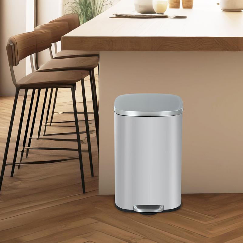 13 Gallon 50 Liter Trash Can, Fingerprint Proof Stainless Steel Kitchen Garbage Can with Removable Inner Bucket and Hinged Lids, Pedal Rubbish Bin for Home Office