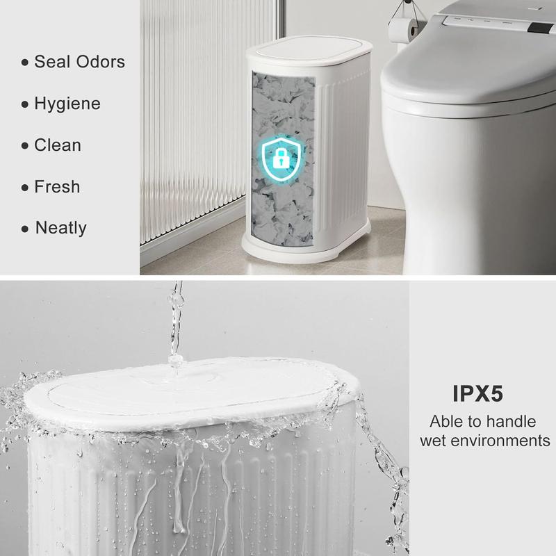 Bathroom Trash Cans White Stainless Steel Small Garbage Can with Pop up Lid, 1.8 Gallons  Proof Narrow Wastebasket, Slim Litter Trash Bins for Bedroom, Toilet, Office