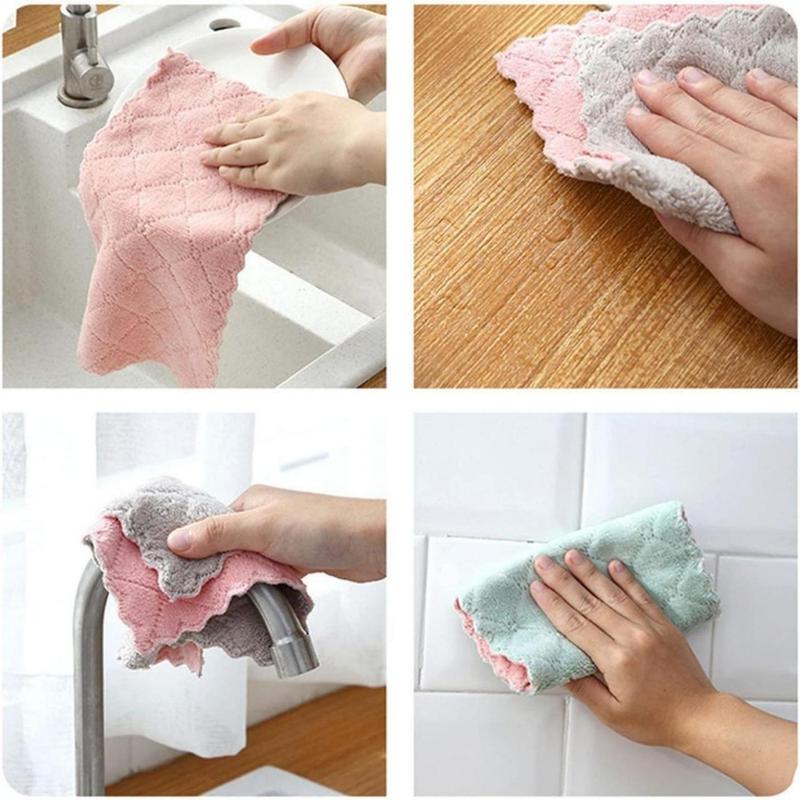 12 Pack Kitchen Towels Quick Dry Washcloths, Coral Velvet Dishtowels Multipurpose Reusable Cloths, Soft Tea Absorbent Cleaning Cloths Double-Sided Microfiber Lint Free Rags(Creative Life Pavilion)