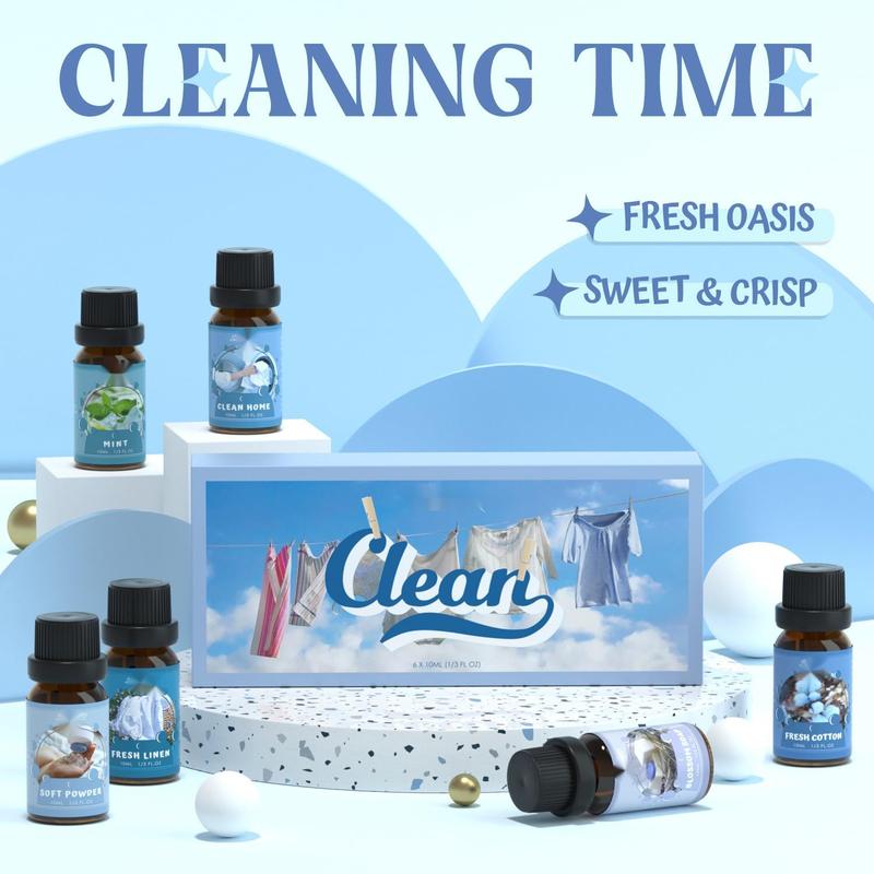 Clean Aromatherapy Oil Set, Premium Essential Oil Set for Diffuser, Candles, Soap Making, Fresh Cotton