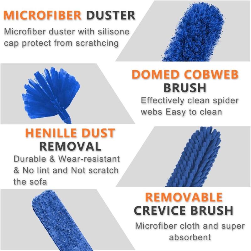 Microfiber Feather Duster, 5 Count Washable Cobweb Dusters for Cleaning Kit with 100