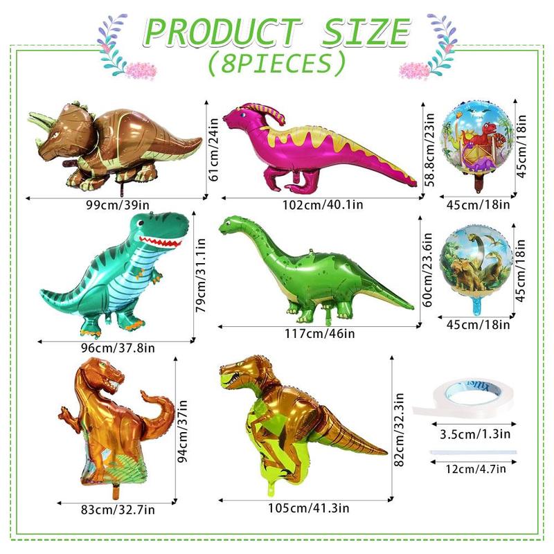 Cartoon Dinosaur Shaped Balloon, 8pcs set Giant Dinosaur Balloon, Colorful Inflatable Balloon for Birthday Party, Festive & Party Supplies