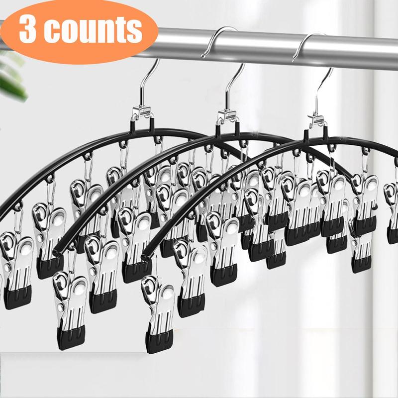 Pants Hanger with 10 Clothespins, 3 Counts Space Saving Hanger for Holding Leggings jeans hats,  Clothes Hanging Rack, Closet Organization, Household Closet Organizer for Bedroom, Bathroom, Closet, Wardrobe, Home, Dorm