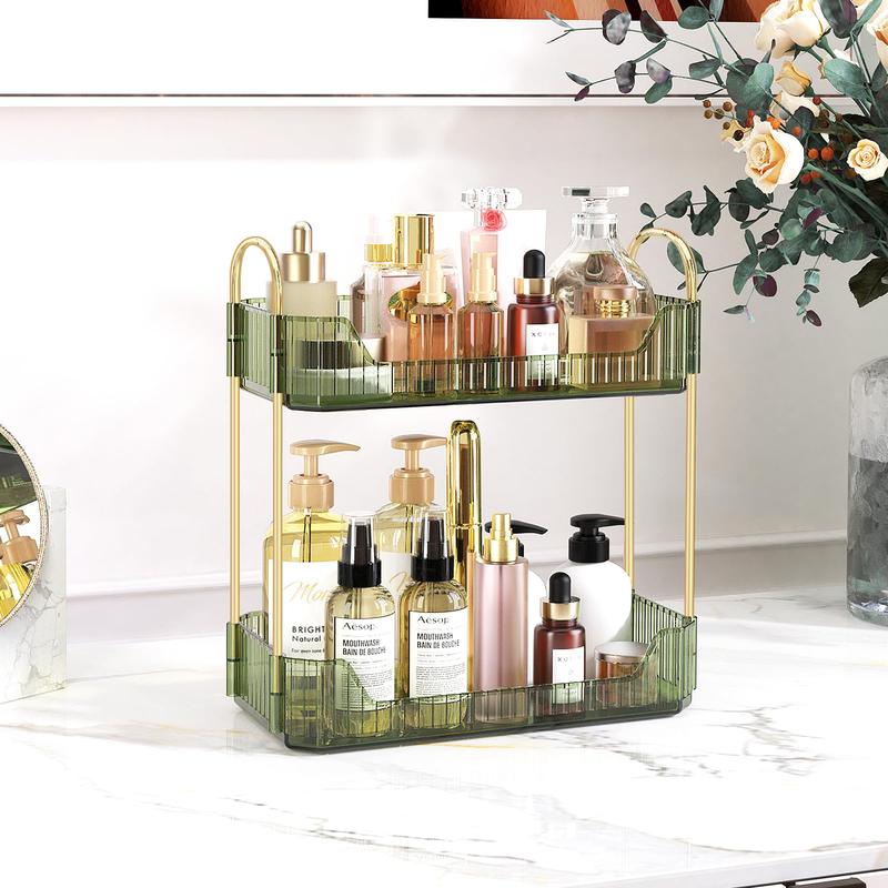 2-Tier Bathroom Counter Organizer, Countertop Perfume Tray and Vanity Organizer,Makeup Storage,Organizer Countertop for Dresser,Spice Rack for Kitchen.(Crystal greenr)