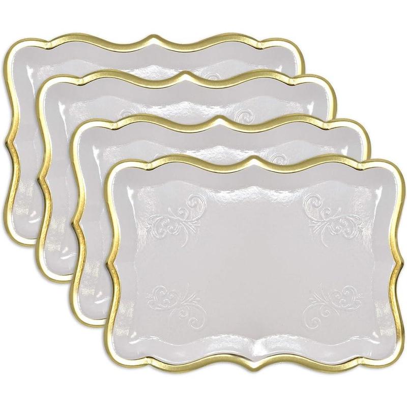 10 white rectangular trays with gold borders for dessert display table parties 9