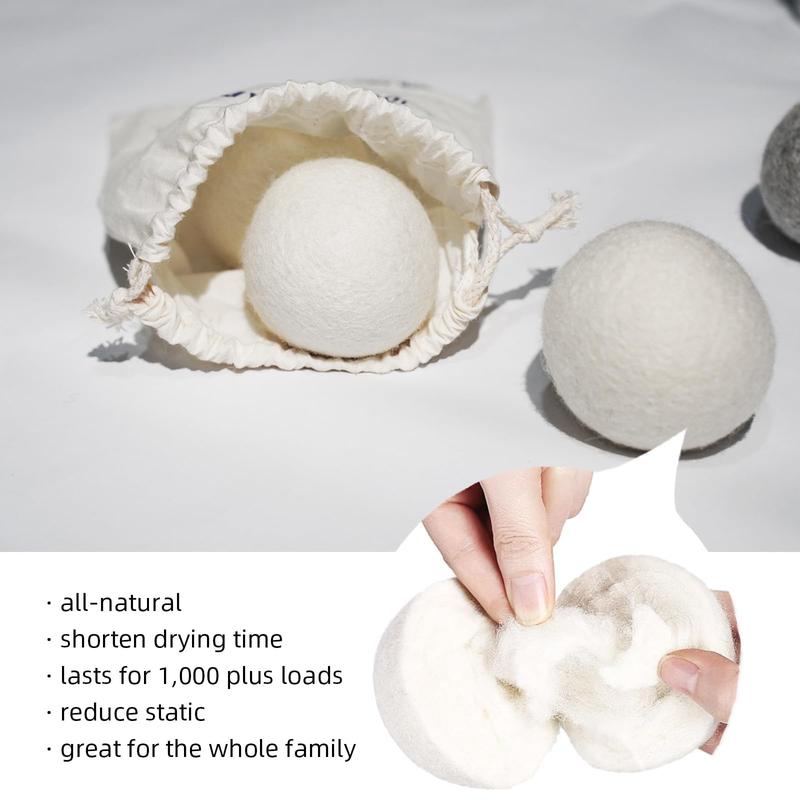 Wool Dryer Balls Handmade 6 Pack XL,organic wool dryer balls laundry reusable 1000 Loads, Natural New Zealand Wool Fabric Softener-anti static laundry,Reduces Drying Time, Safe &Odorless White