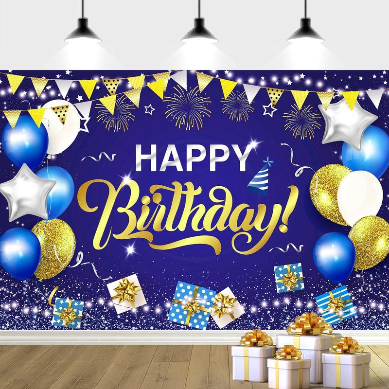 Happy Birthday Banner Backdrop, 1 Count Birthday Photography Background, Glitter Balloon Decor Birthday Party Banner Decoration for Men Boy