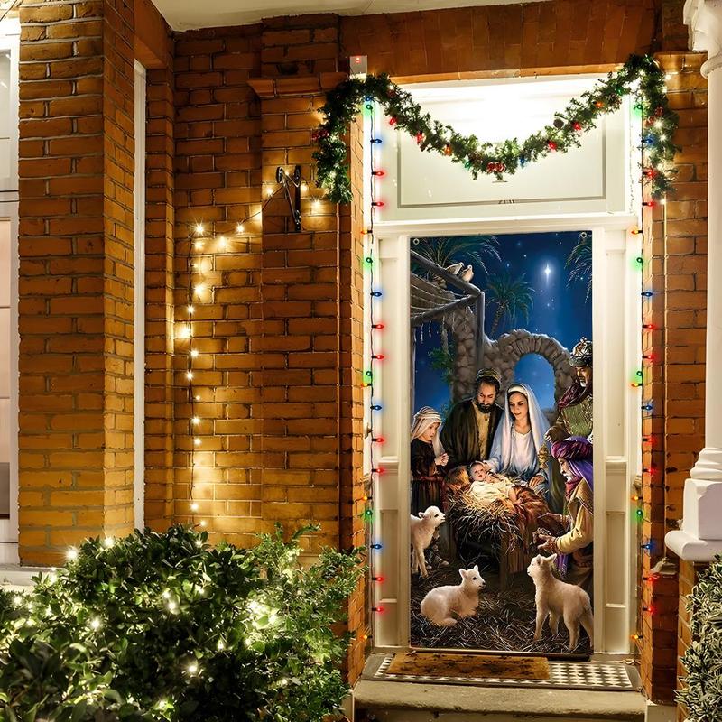 Nativity Scene Door Banner, 1 Count Christmas Themed Door Banner, Door Hanging Decoration for Home Living Room Bedroom, Party Supplies