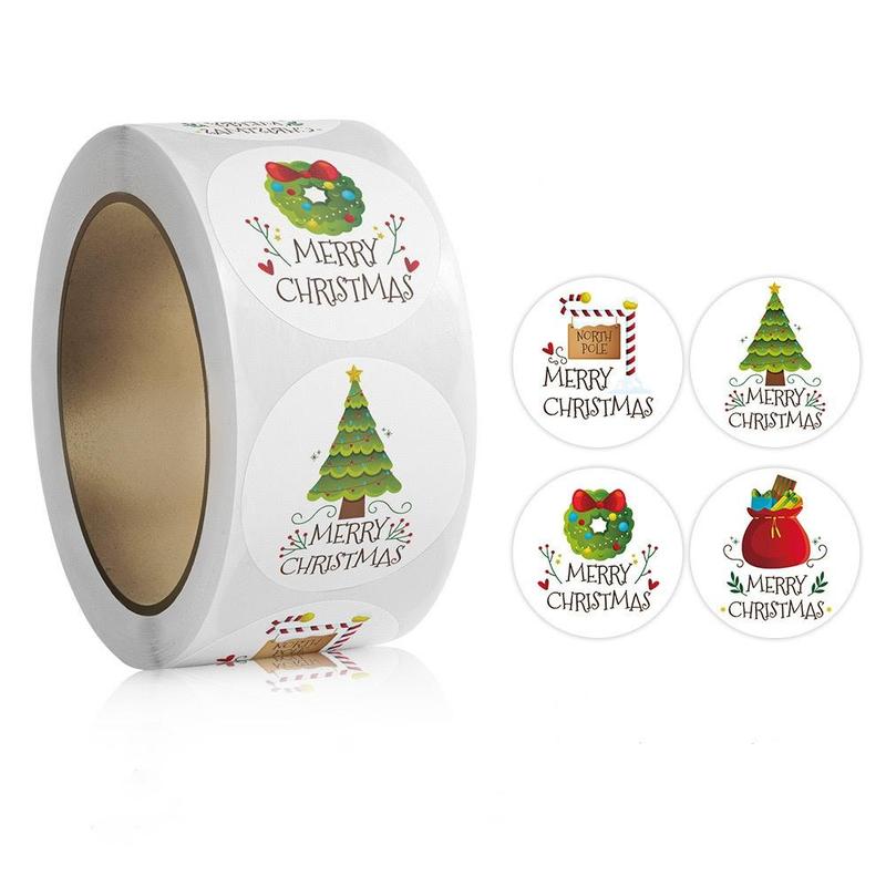 Merry Christmas Themed Sticker (500pcs roll), Self Adhesive Decorative Sticker, DIY Decals for Water Bottle, Laptop, Phone Case, Scrapbooking, Journal Making, Christmas Gift