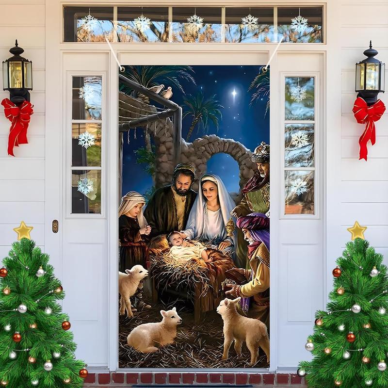 Nativity Scene Door Banner, 1 Count Christmas Themed Door Banner, Door Hanging Decoration for Home Living Room Bedroom, Party Supplies