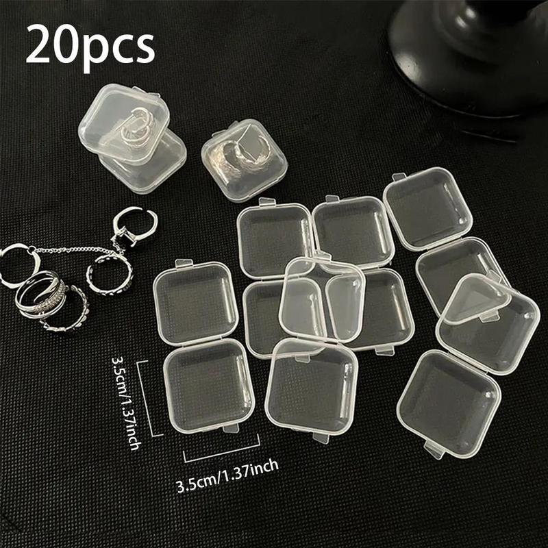 20pcs Mini Portable Jewelry Storage Box, Square Clear Jewelry Organizer With Lid, Dustproof Container For Earring Necklace Ring Jewelry, Home Organizer Supplies, Fall Decor