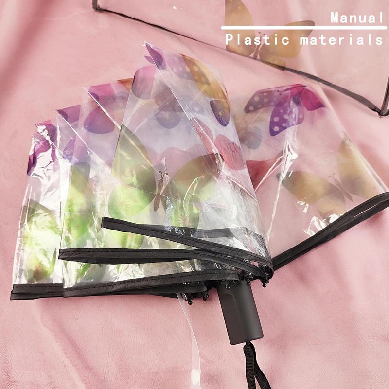 Butterfly Pattern Umbrella, 1 Count Transparent Automatic manual Triple Fold Umbrella, Suitable for Outdoor Photography & Street Photography