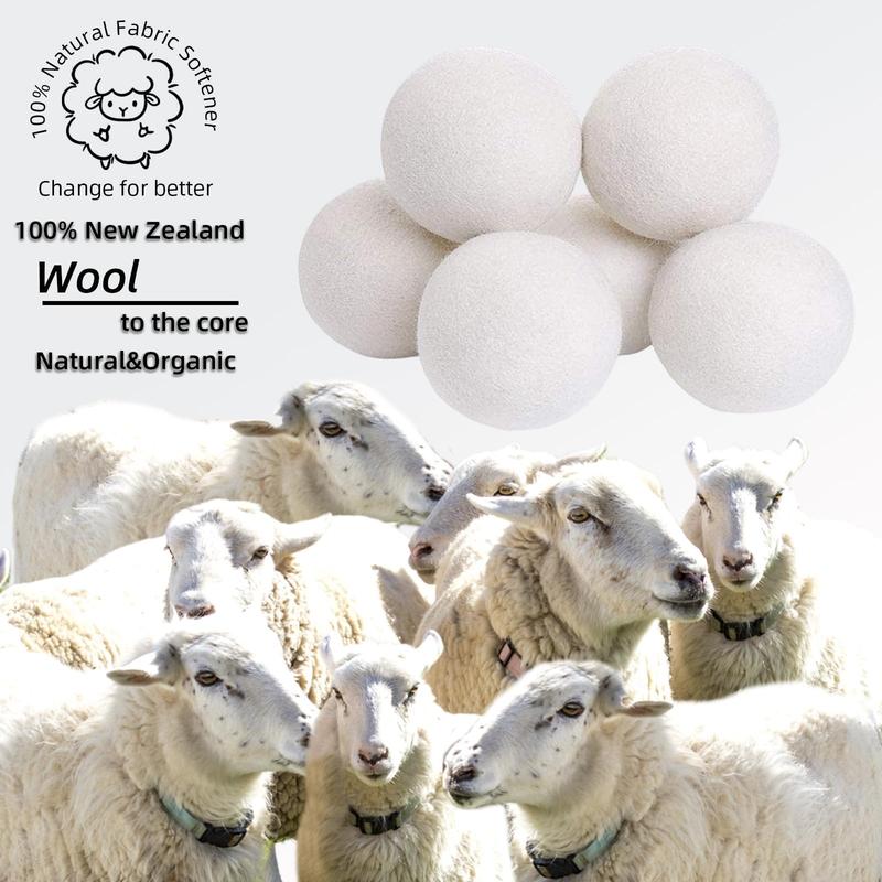 Wool Dryer Balls Handmade 6 Pack XL,organic wool dryer balls laundry reusable 1000 Loads, Natural New Zealand Wool Fabric Softener-anti static laundry,Reduces Drying Time, Safe &Odorless White