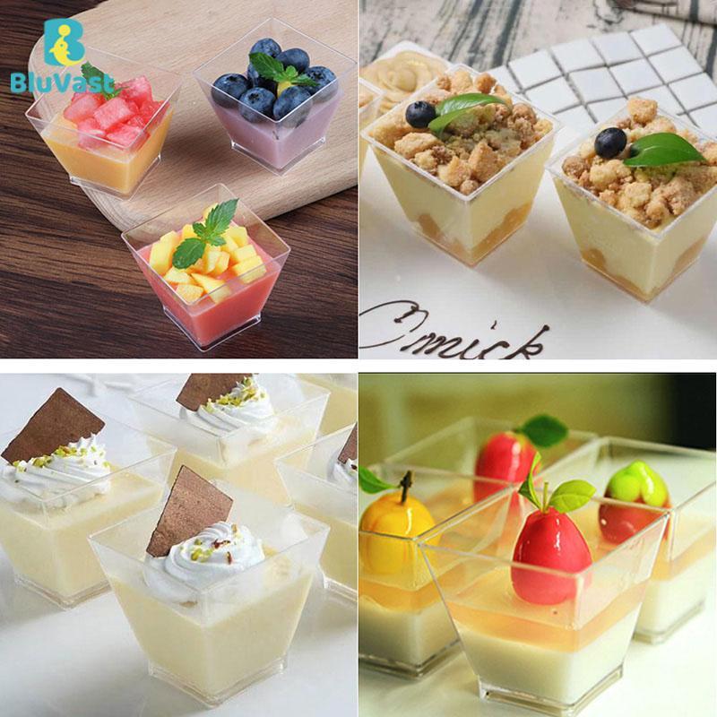 50pcs Clear Dessert Cups With Spoons, Reusable Mini Baking Tins, For Camping Party And Gathering