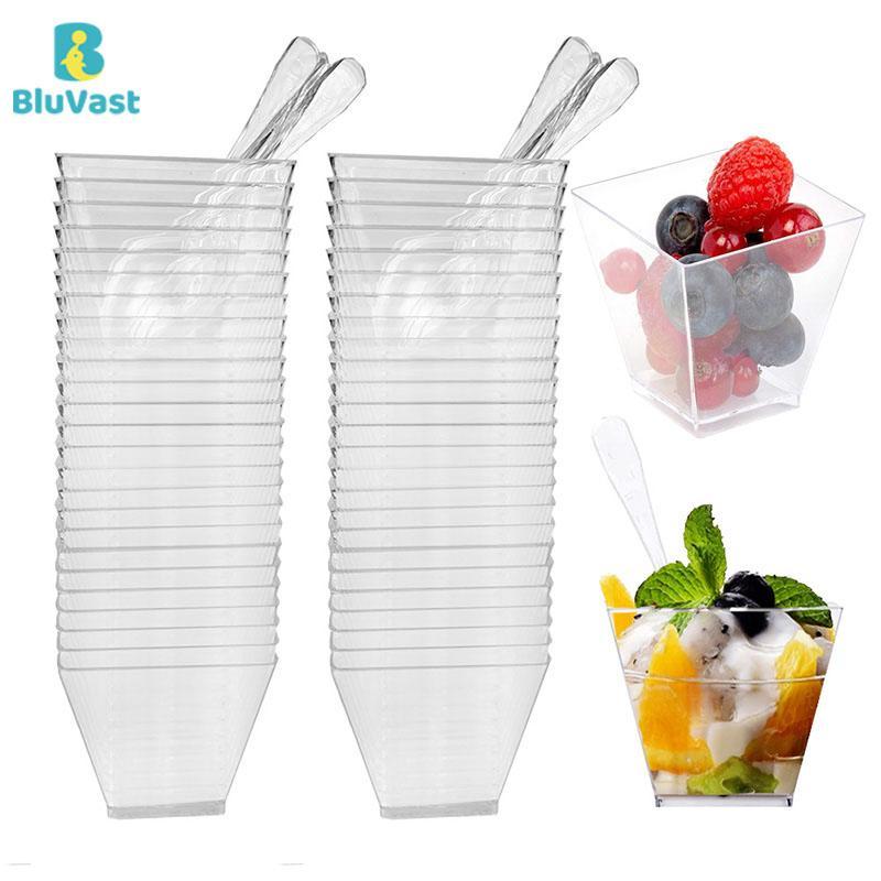 50pcs Clear Dessert Cups With Spoons, Reusable Mini Baking Tins, For Camping Party And Gathering