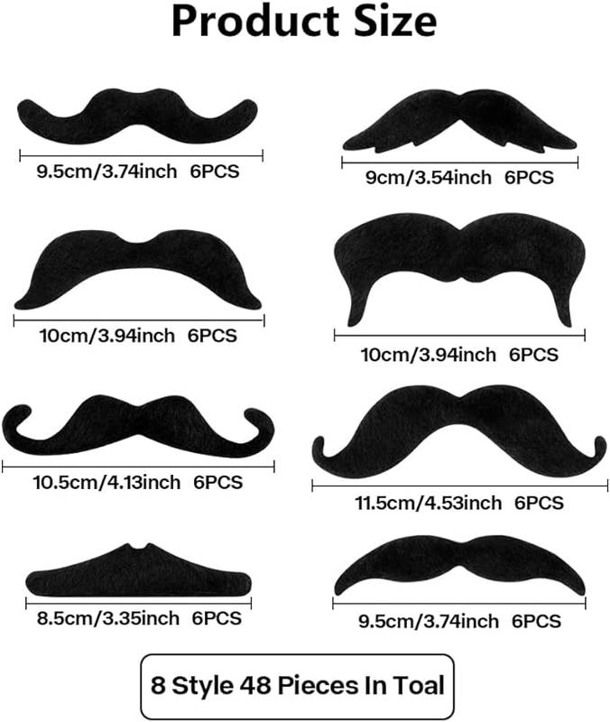 Fake Mustache 48 Pack, Fake Beard Colorful Fake Beard Self Adhesive Fake Mustaches Pirate Accessories Halloween Festival Party