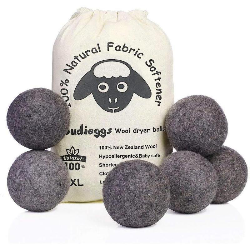 Wool Dryer Balls Dark Grey XL 6-Pack, 100% New Zealand Organic Fabric Softener for 1000+ Loads,f , Reduce Wrinkles & Shorten Drying Time Naturally (6count Grey-XL)