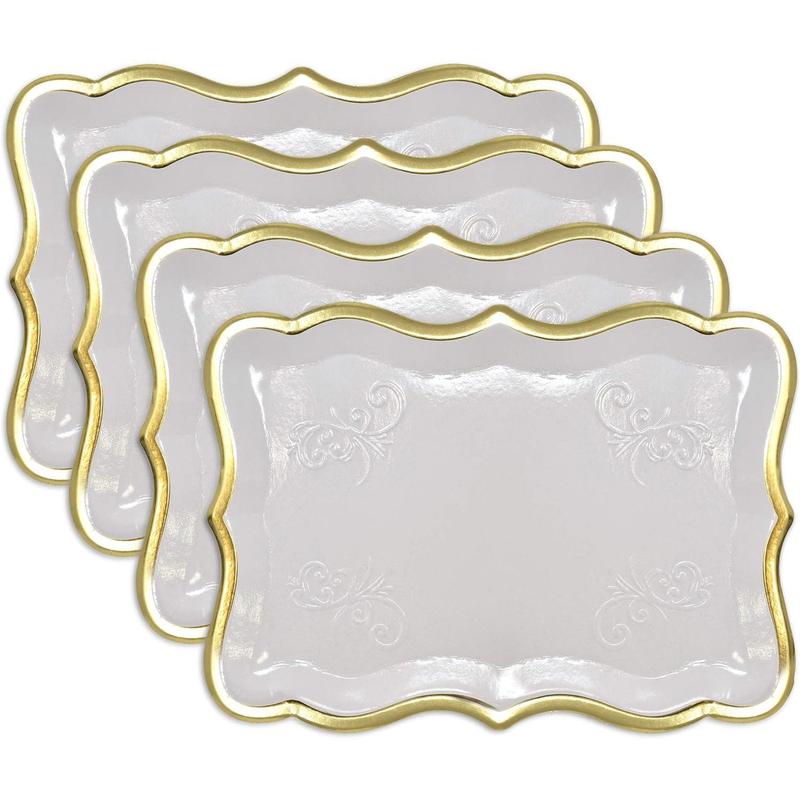 10 white rectangular trays with gold borders for dessert display table parties 9