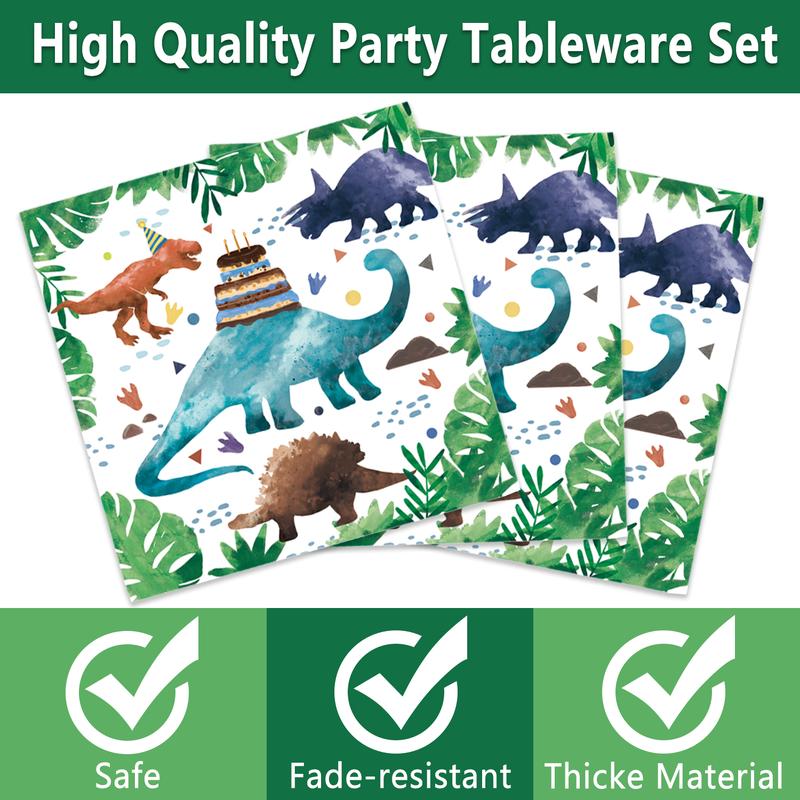 169 Pcs Watercolor Dinosaur Party Supplies Dinosaur Theme Birthday Party Decoration Includes Banner Plates Cups Napkins Knives Forks Spoons Tableware for Boys Birthday, Serves 24 Guests