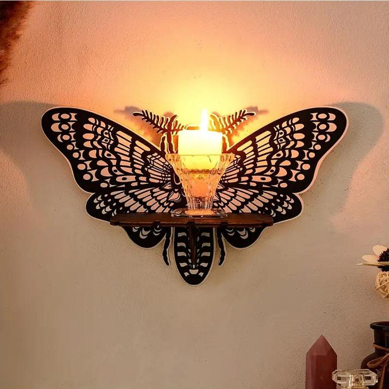 Hollow Out Butterfly Design Wall Mounted Storage Rack, Wooden Wall Hanging Decorative Shelf, Home Decor for Living Room Bedroom Office Dormitory