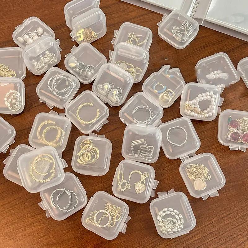 20pcs Mini Portable Jewelry Storage Box, Square Clear Jewelry Organizer With Lid, Dustproof Container For Earring Necklace Ring Jewelry, Home Organizer Supplies, Fall Decor