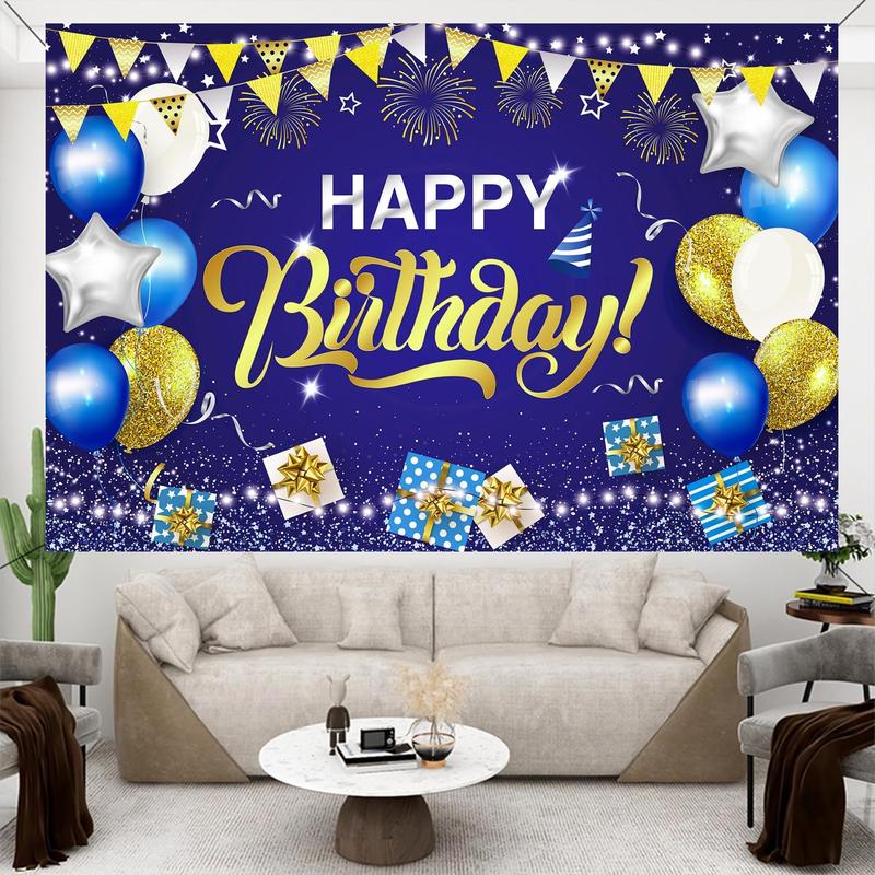 Happy Birthday Banner Backdrop, 1 Count Birthday Photography Background, Glitter Balloon Decor Birthday Party Banner Decoration for Men Boy